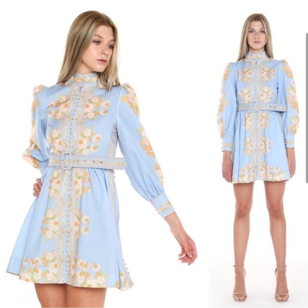 NEW Tuckernuck Beulah Leila Women’s Blue Belted Floral Dress Small B2786 - Picture 3 of 6